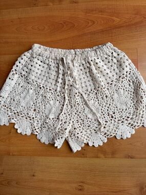Hobie Crochet Lace Drawstring Women's Shorts in Cream